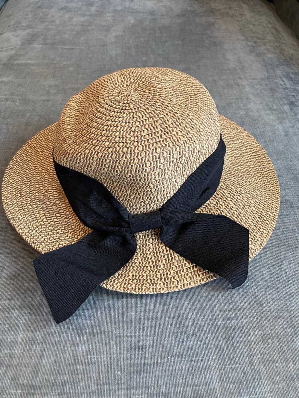 Milani Womens Straw Sun Hat Wide Brim Tan Black Bow Ribbon Beach Resort